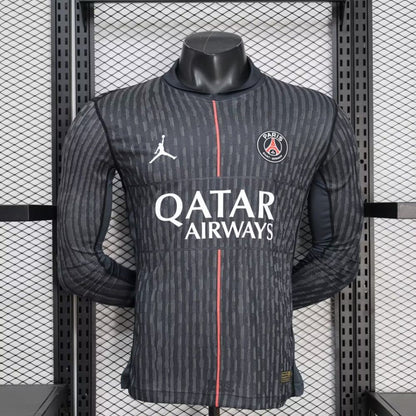 Player Version PSG 25/26 Paris Saint-Germain Black with Grey Long Sleeve Jersey
