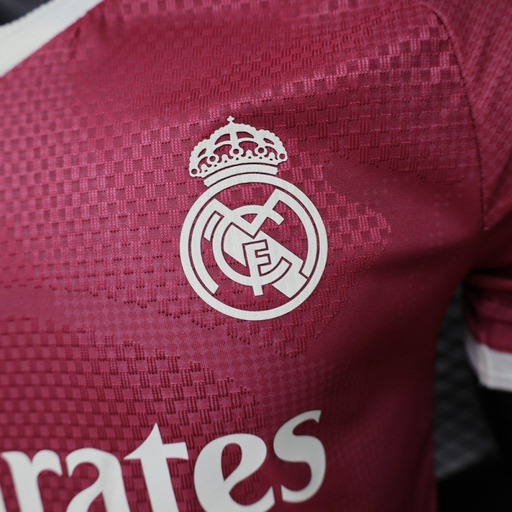 Player Version 25/26 Real Madrid Burgundy with All-Over Crest Pattern Jersey