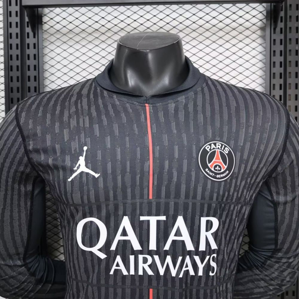 Player Version PSG 25/26 Paris Saint-Germain Black with Grey Long Sleeve Jersey
