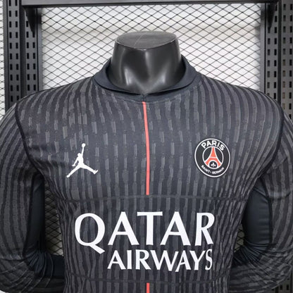 Player Version PSG 25/26 Paris Saint-Germain Black with Grey Long Sleeve Jersey