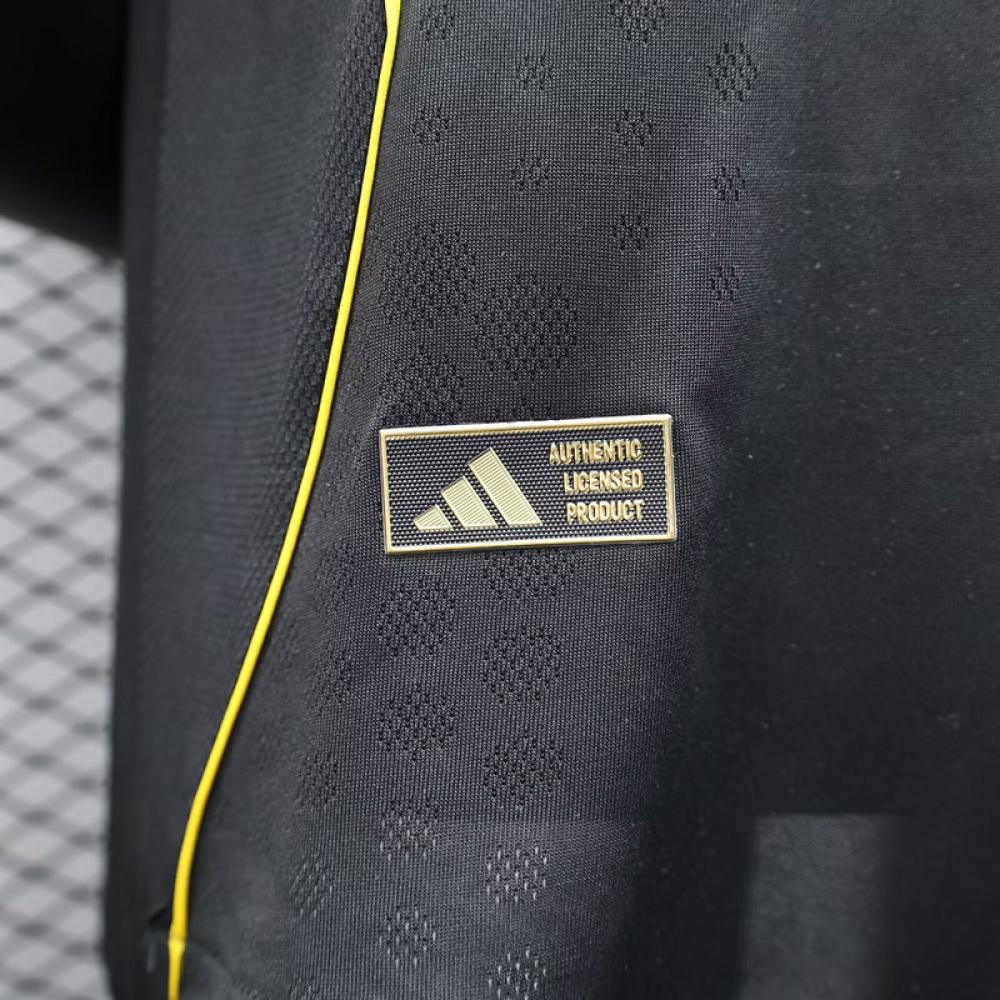 Player Version 25/26 Real Madrid Black with Gold Accents and Emirates Sponsor Jersey
