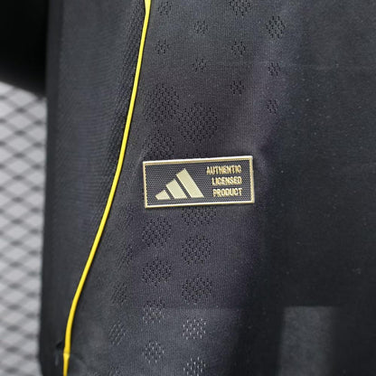 Player Version 25/26 Real Madrid Black with Gold Accents and Emirates Sponsor Jersey