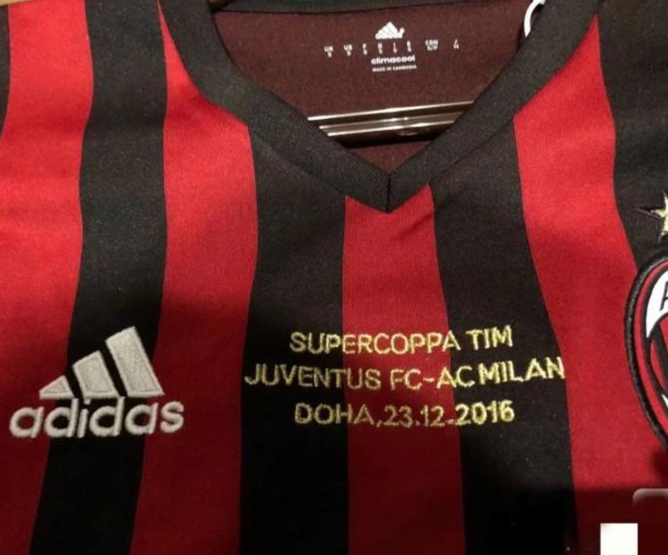 Retro 16 17 AC Milan Home Jersey Supercoppa TIM Juventus VS AC Milan With Supercoppa Full