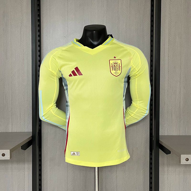 Player Version 2024 Spain Away Yellow Long Sleeve Jersey